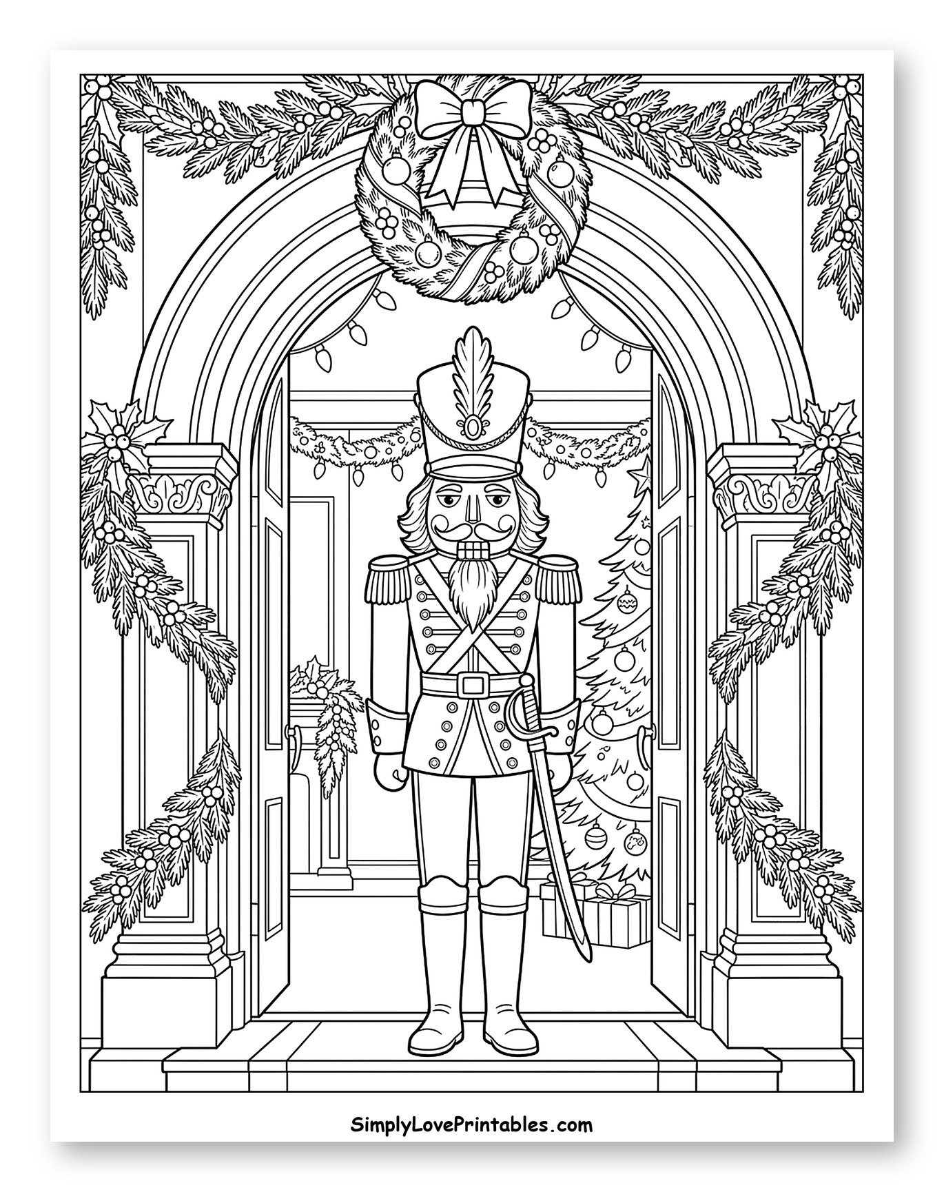 Festive Nutcracker Soldier in a Decorated Doorway to Color