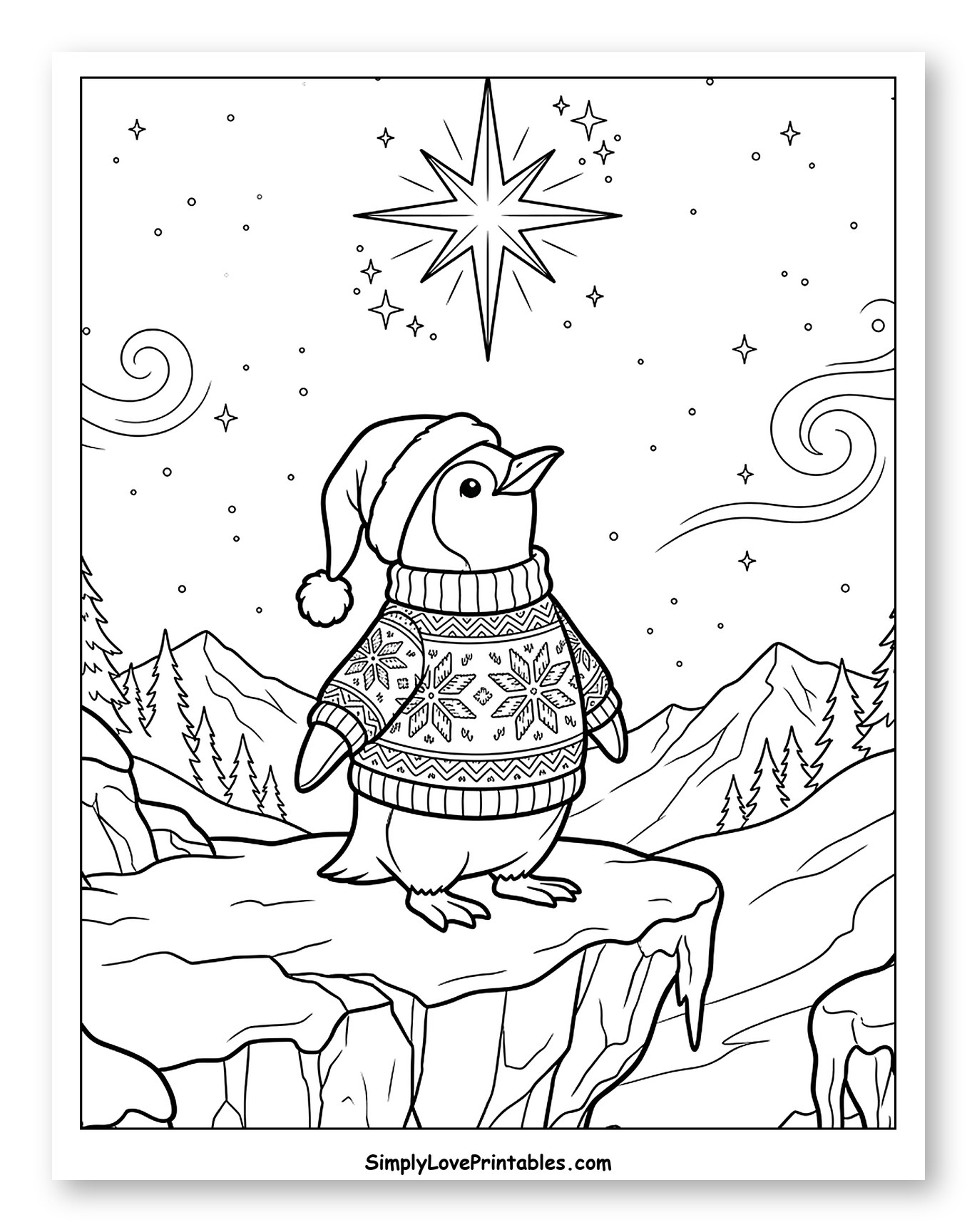 Festive Penguin Gazing at a Bright Christmas Star