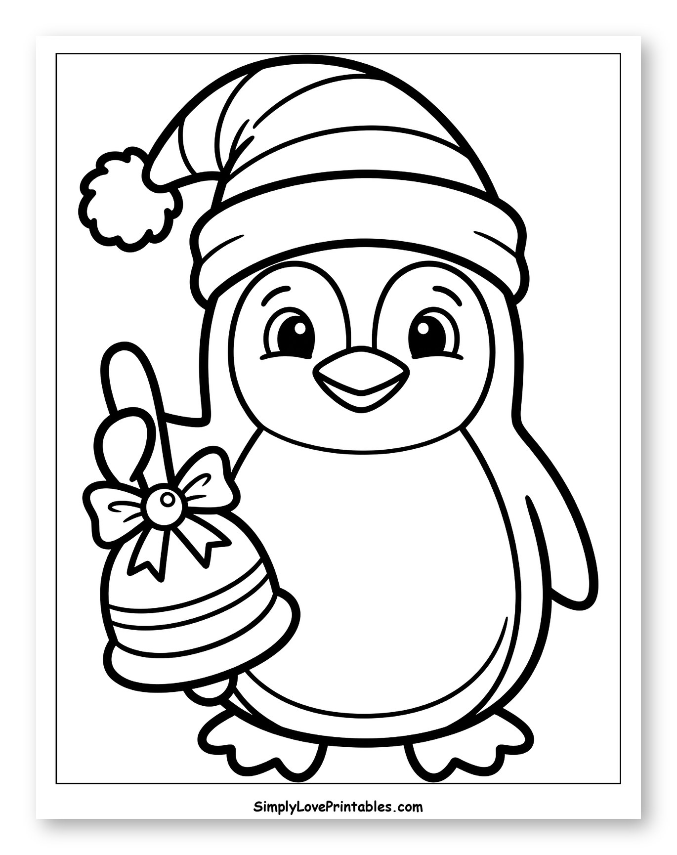 Festive Penguin Holding a Holiday Bell to Color for Toddlers