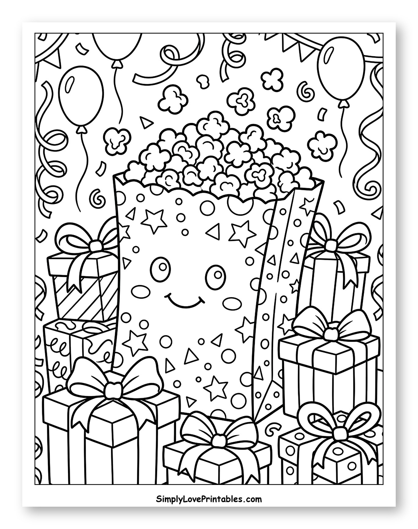 Festive Popcorn Box with Presents and Confetti