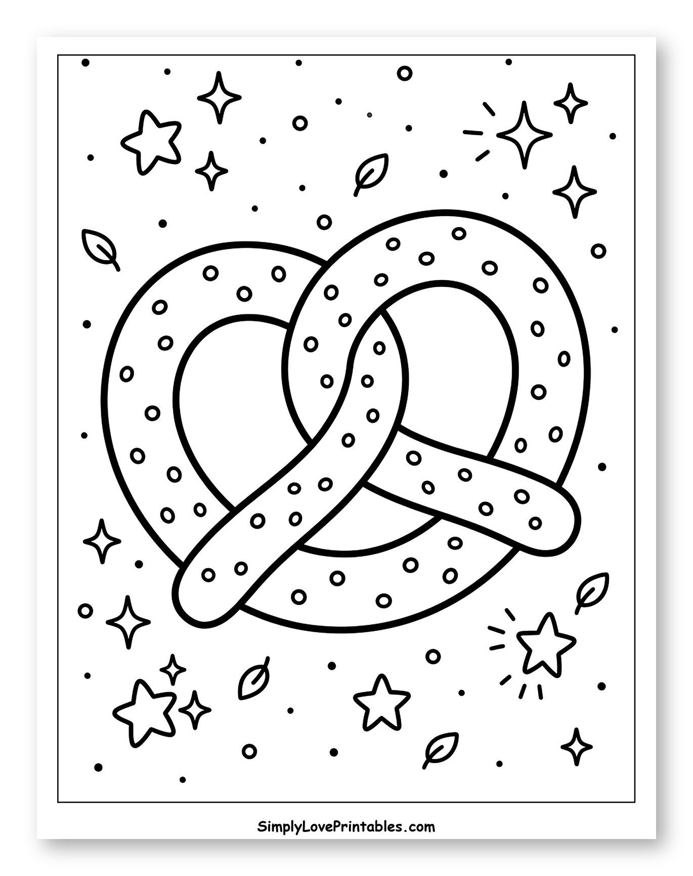 Festive Pretzel with Stars, Leaves, and Sprinkles to Color for Adults