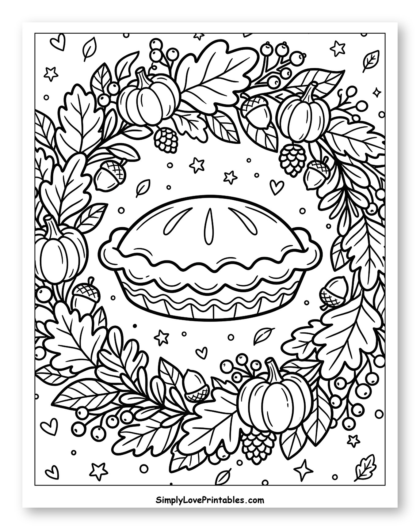 Festive Pumpkin Pie and Autumn Wreath Coloring Sheet for Adults
