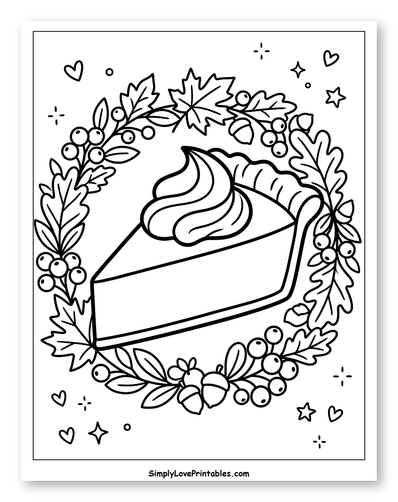 Festive Pumpkin Pie Slice and Autumn Wreath Coloring Sheet for Adults