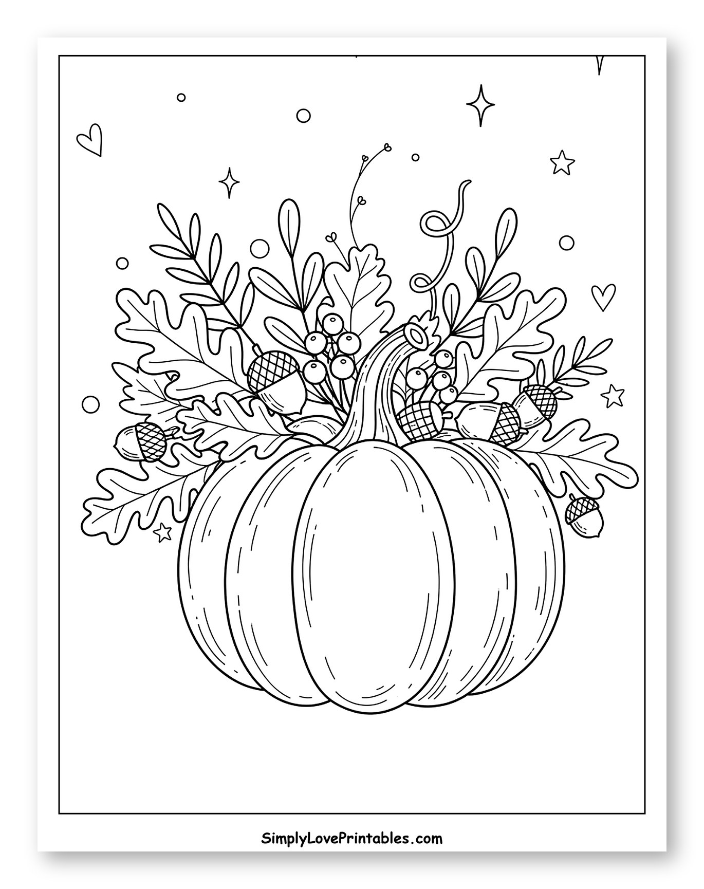 Festive Pumpkin with Autumn Foliage Coloring Page for Adults