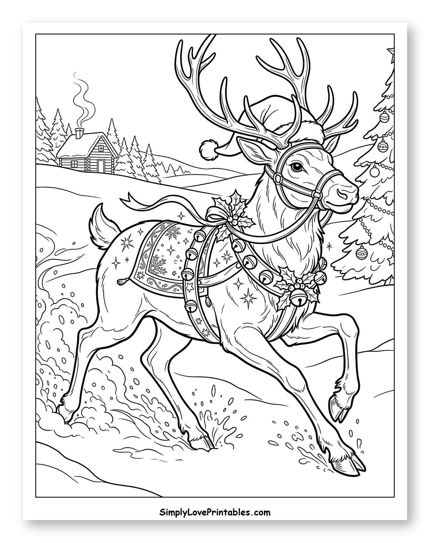 Festive Reindeer Galloping Through the Snow to Color