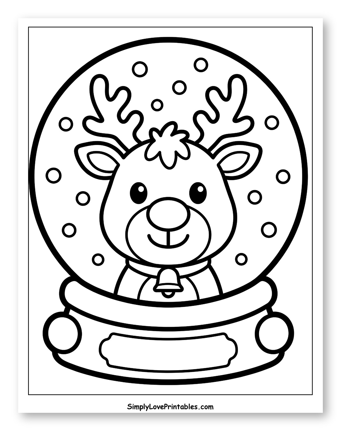 Festive Reindeer Inside a Winter Snow Globe Coloring Sheet for Toddlers
