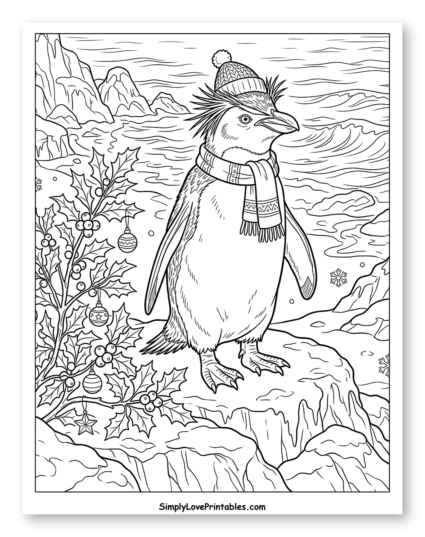 Festive Rockhopper Penguin in Hat and Scarf
