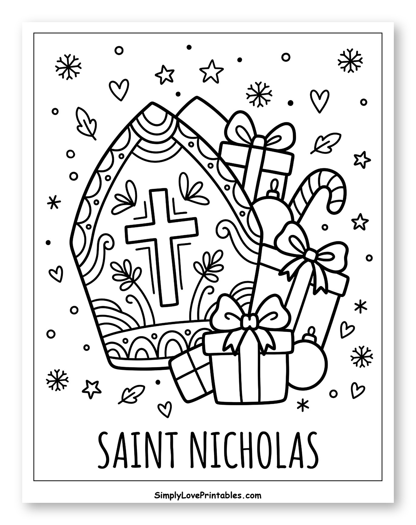 Festive Saint Nicholas Miter with Presents to Color for Adults