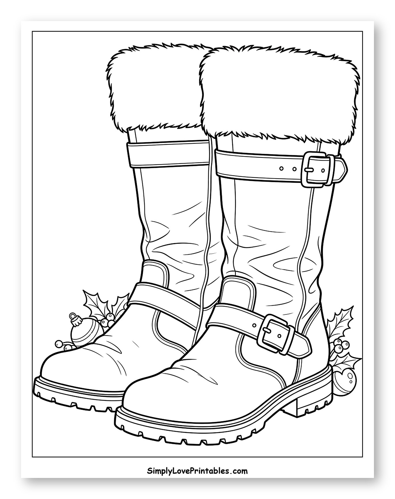 Festive Santa Boots with Fur Trim and Holly