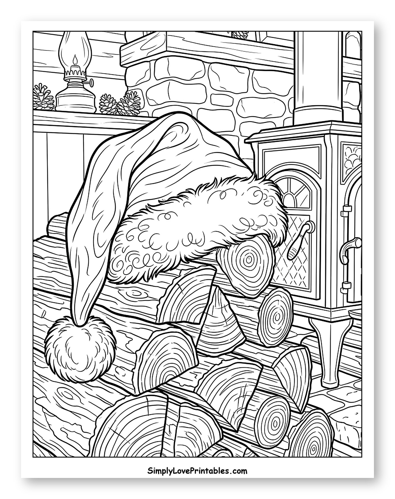 Festive Santa Hat on Cozy Firewood Stack