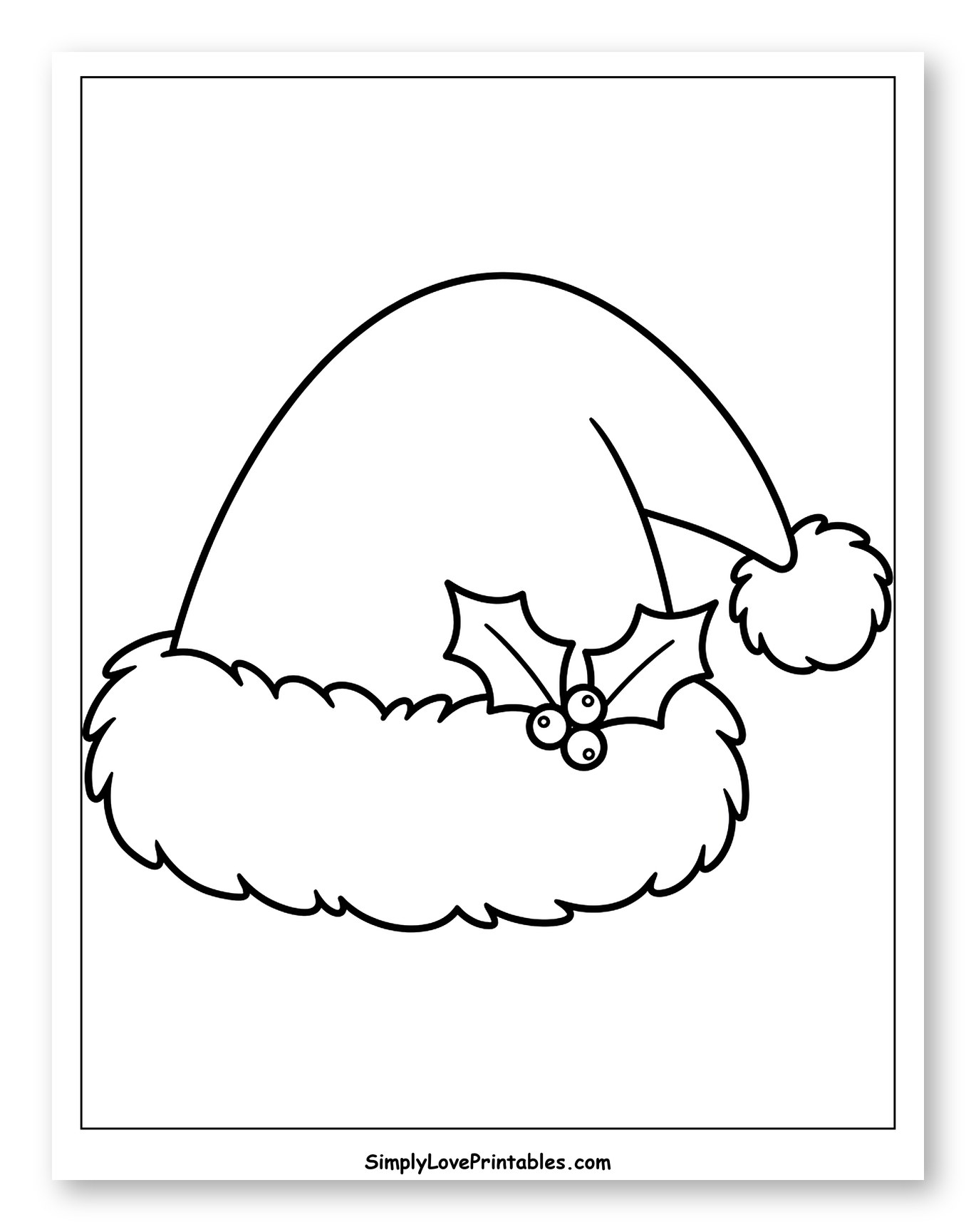 Festive Santa Hat with Holly and Berries Coloring Page for Toddlers