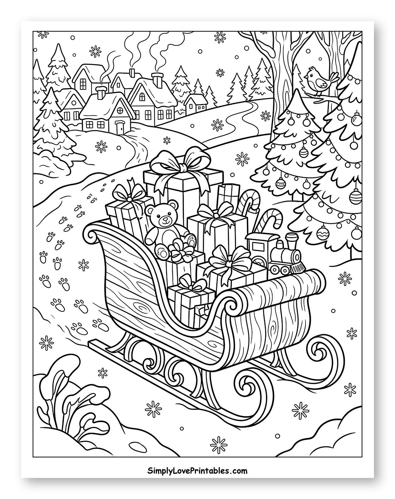 Festive Sleigh Loaded with Holiday Gifts