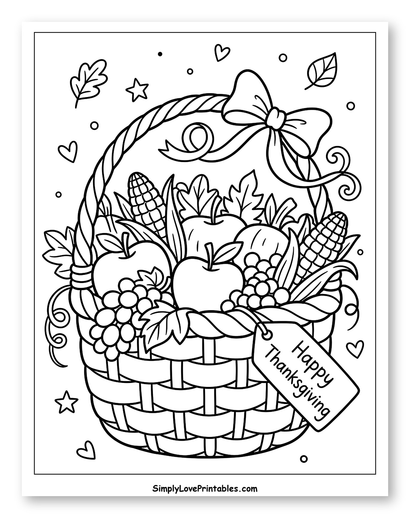 Festive Thanksgiving Basket with Autumn Harvest to Color for Adults