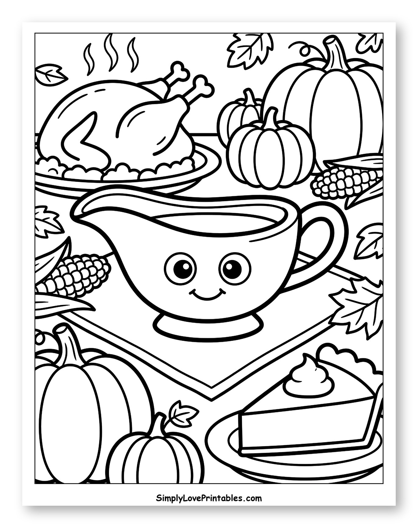 Festive Thanksgiving Dinner Table Spread Coloring Page for Toddlers