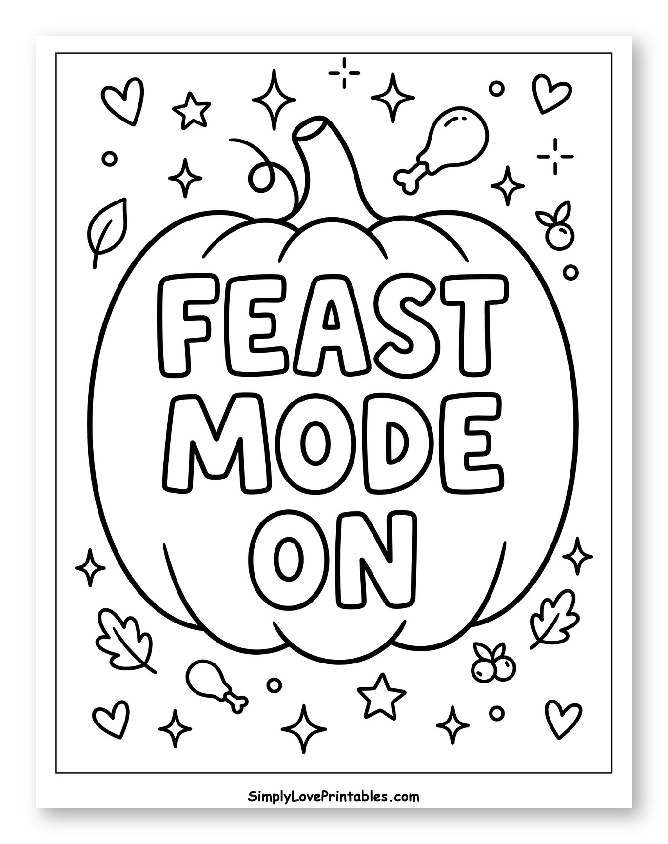 Festive Thanksgiving Pumpkin with Feast Mode Text Coloring Page for Adults