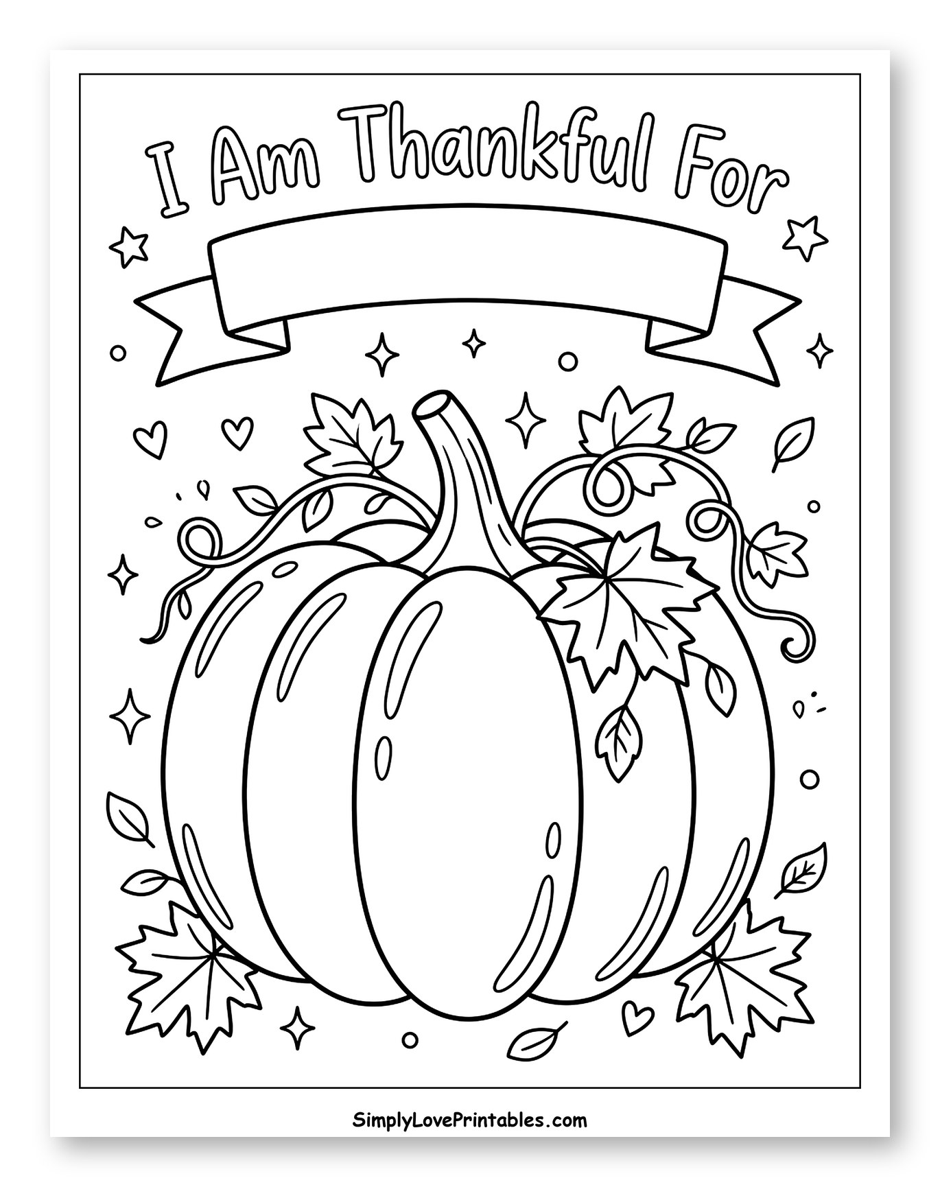 Festive Thanksgiving Pumpkin with Thankful Banner to Color for Adults