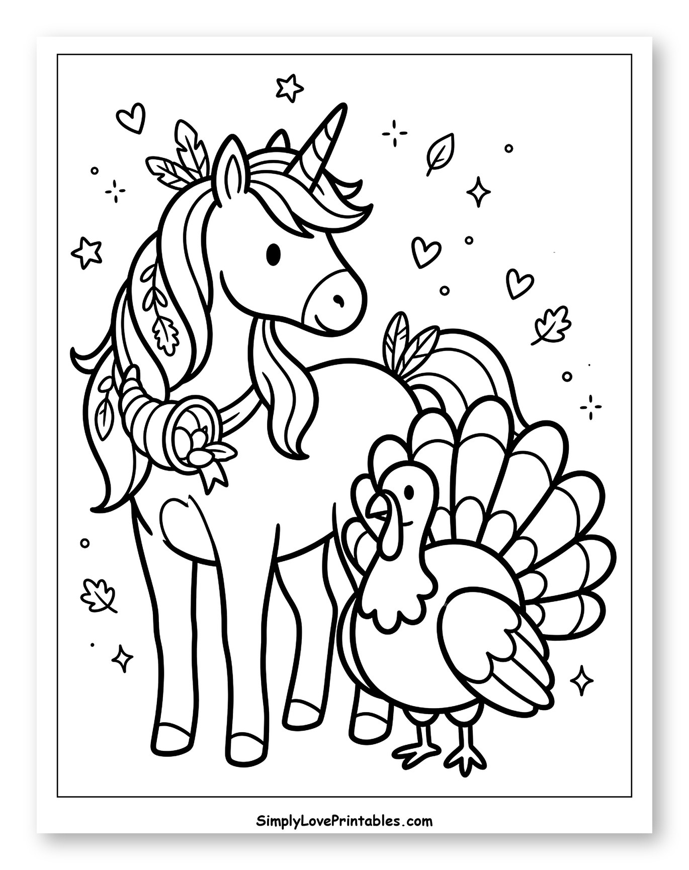 Festive Thanksgiving Unicorn with a Friendly Turkey