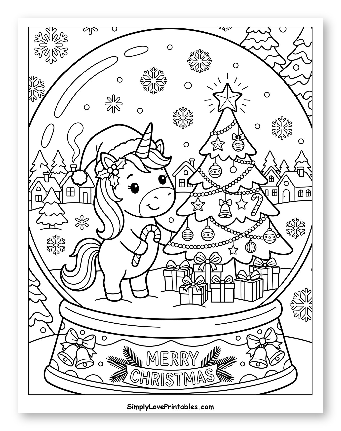 Festive Unicorn and Christmas Tree Snow Globe