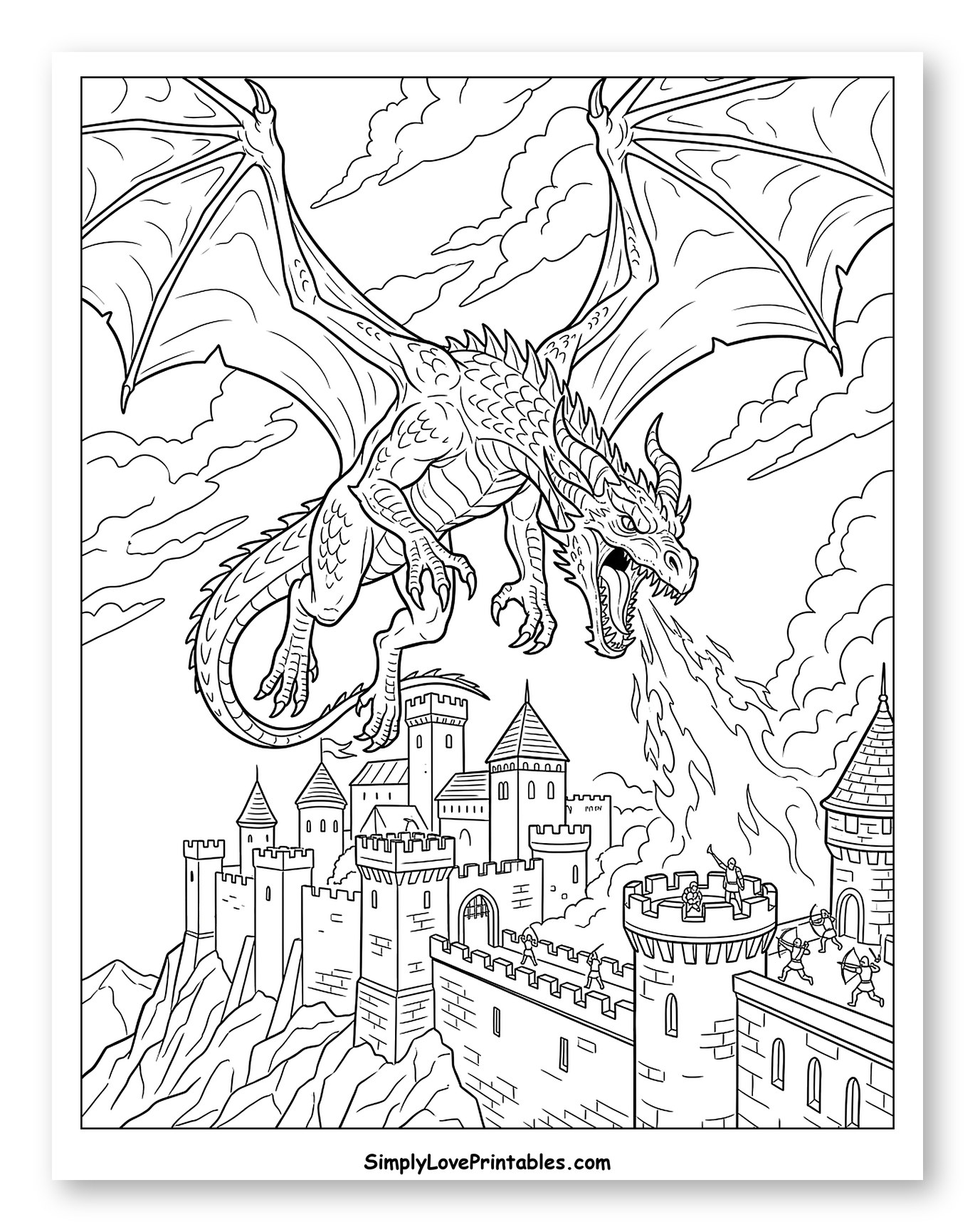 Fierce Dragon Attacking Castle with Fire