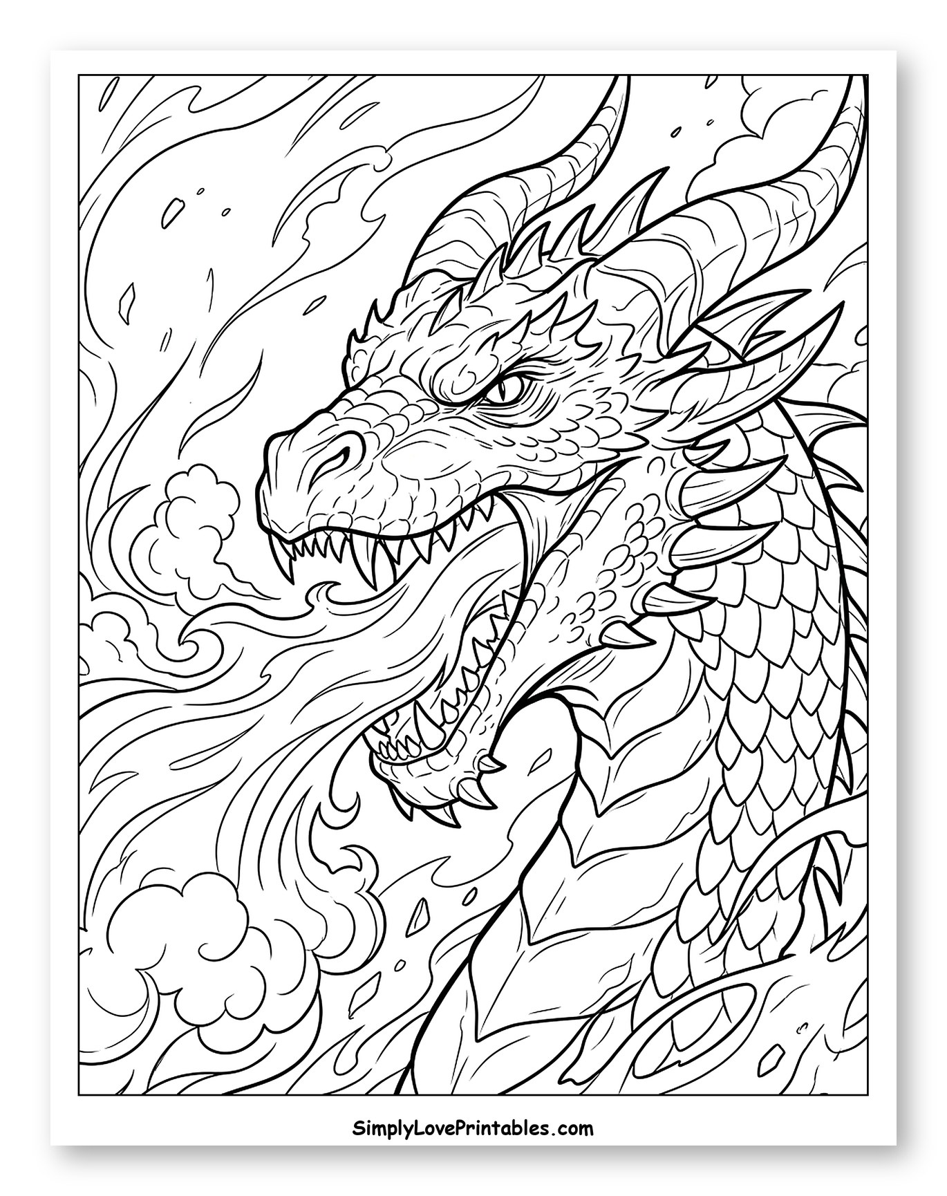 Fierce Dragon Spewing Fire Coloring Page