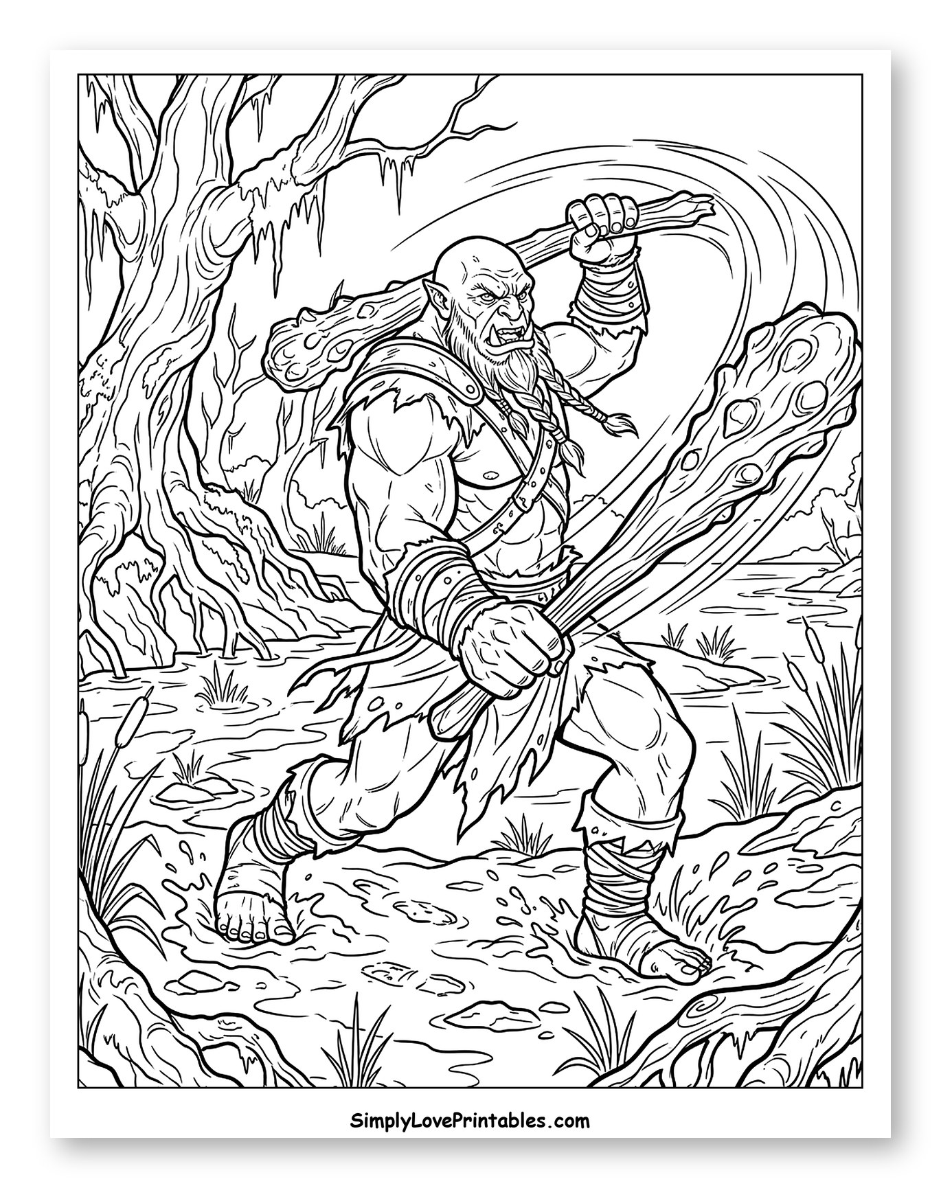 Fierce Ogre with Two Clubs in a Swamp