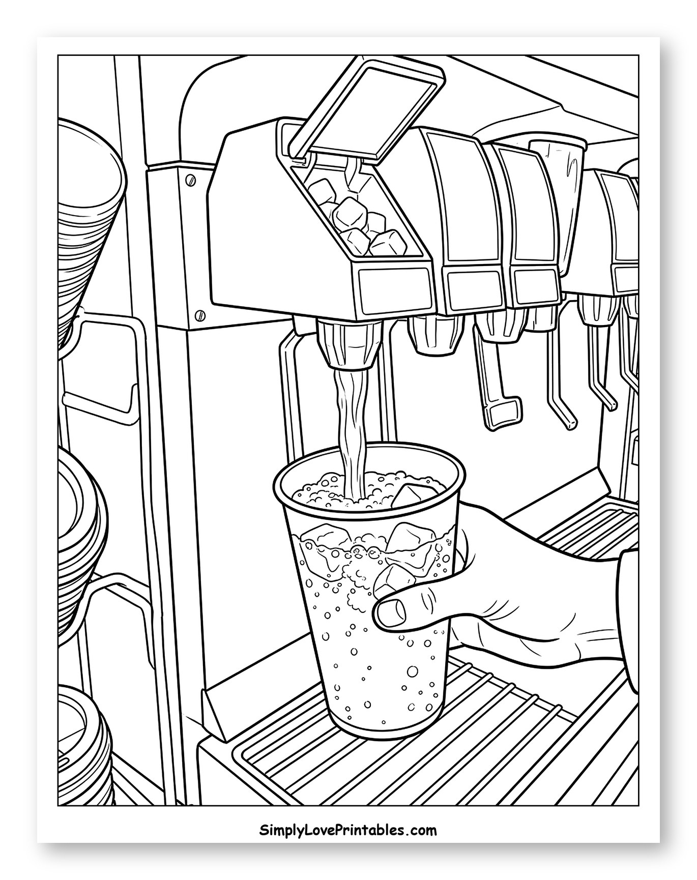 Filling a Cup at the Soda Fountain Coloring Page