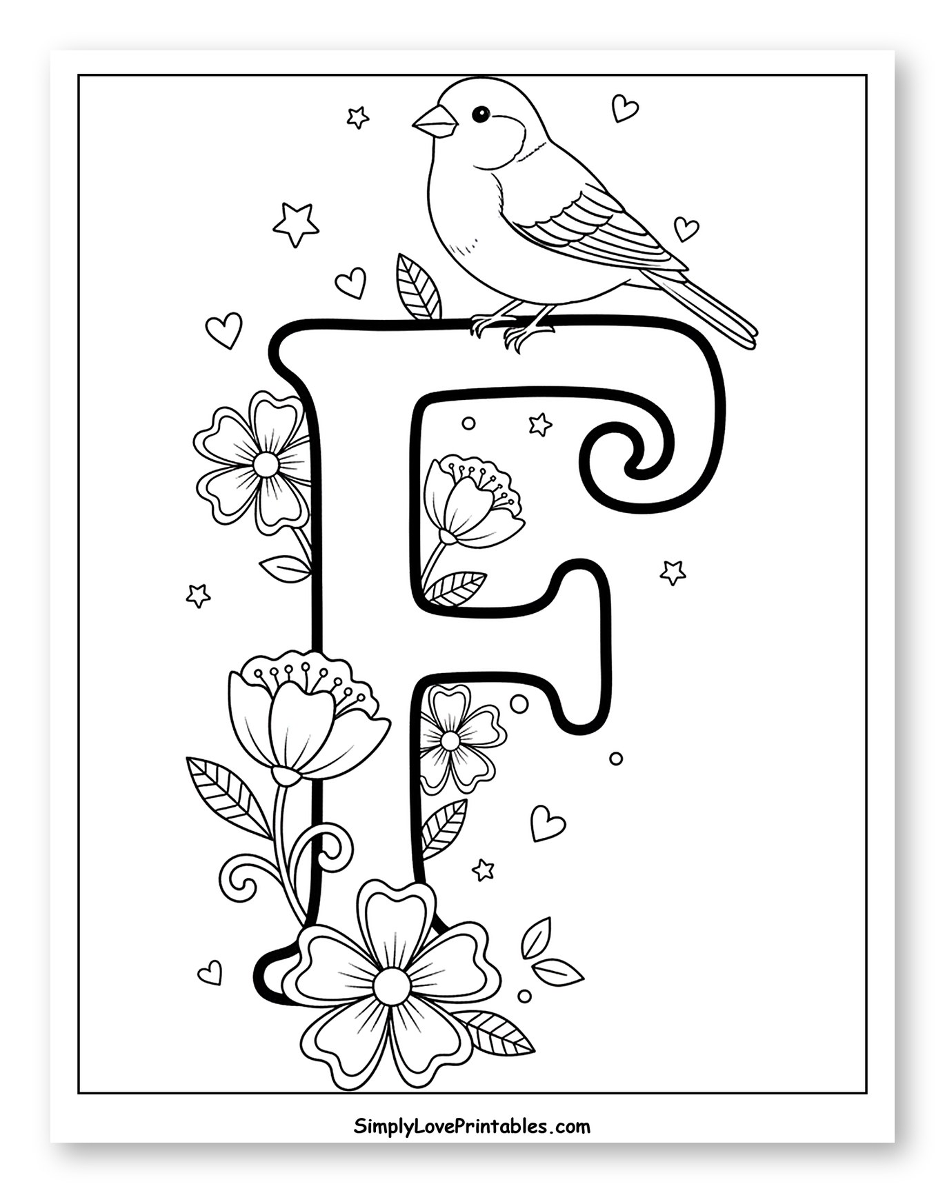 Finch on Floral Letter F