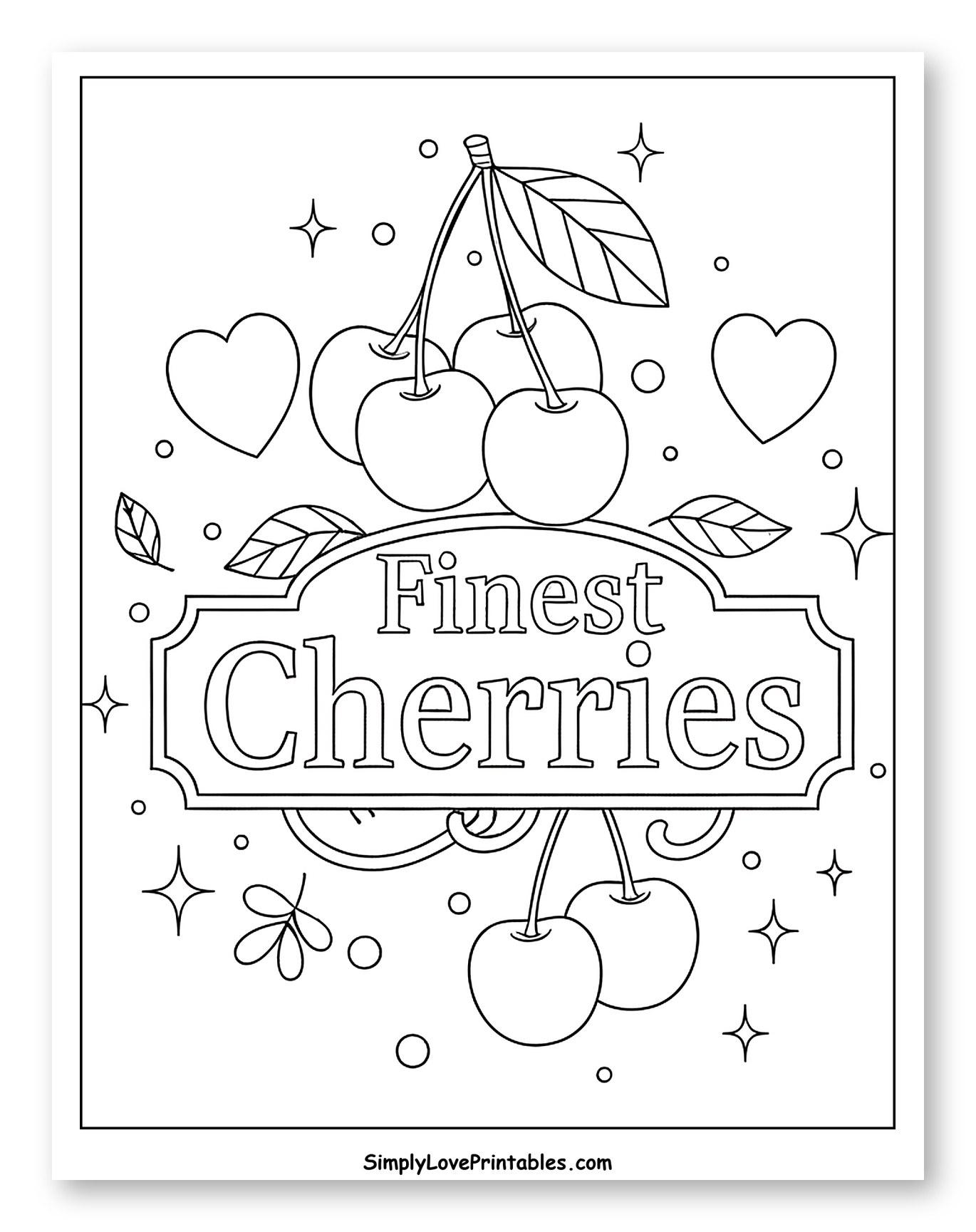 Finest Cherries with Decorative Banner Coloring Page for Adults