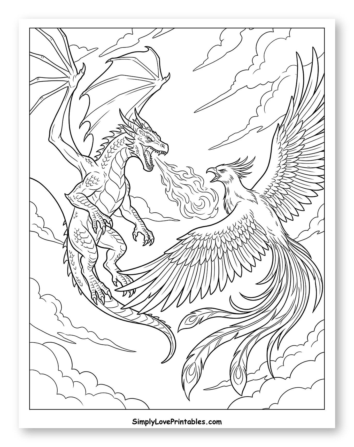 Fire-breathing Dragon Fights a Phoenix