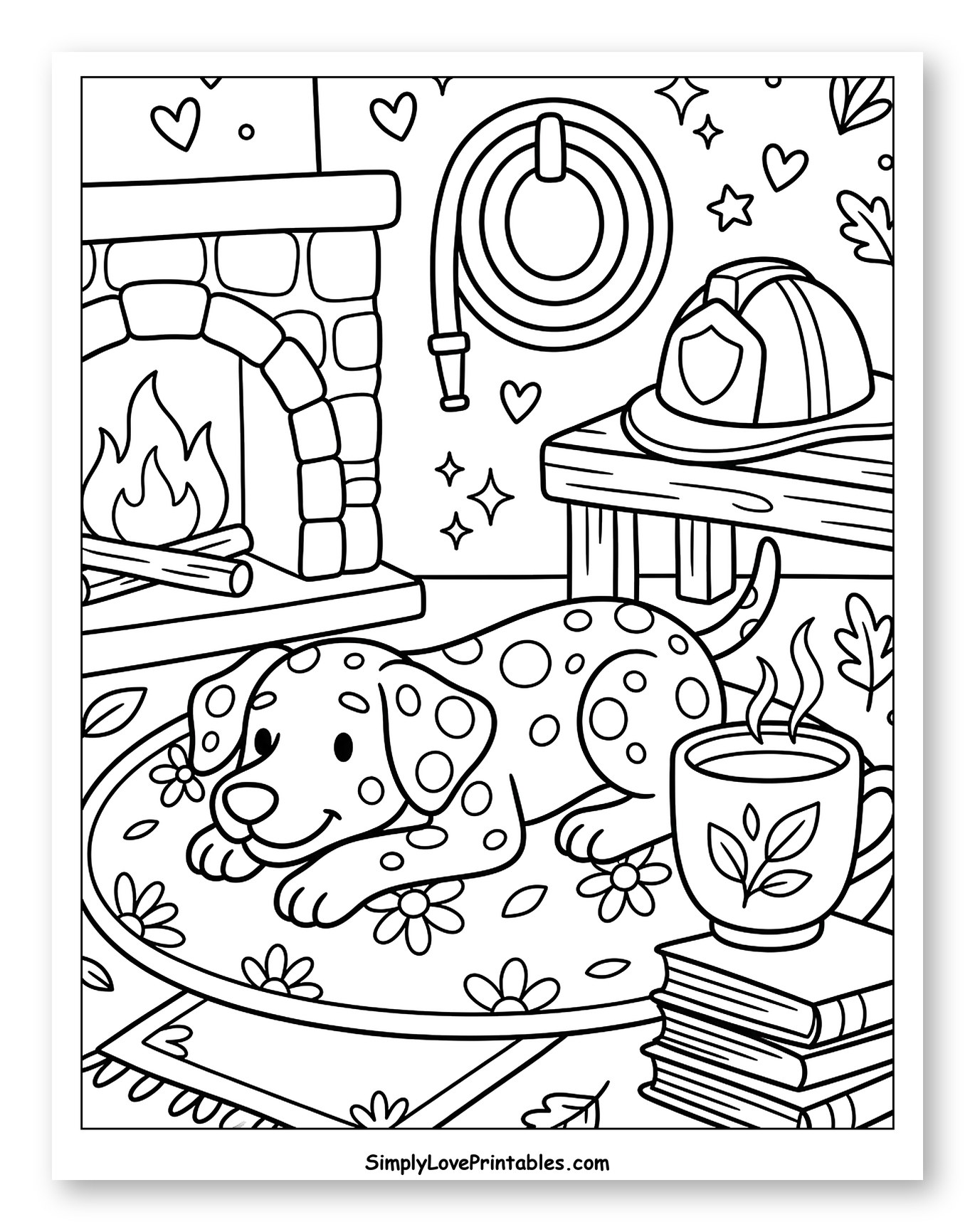 Firefighter Dalmatian Resting by a Warm Fire