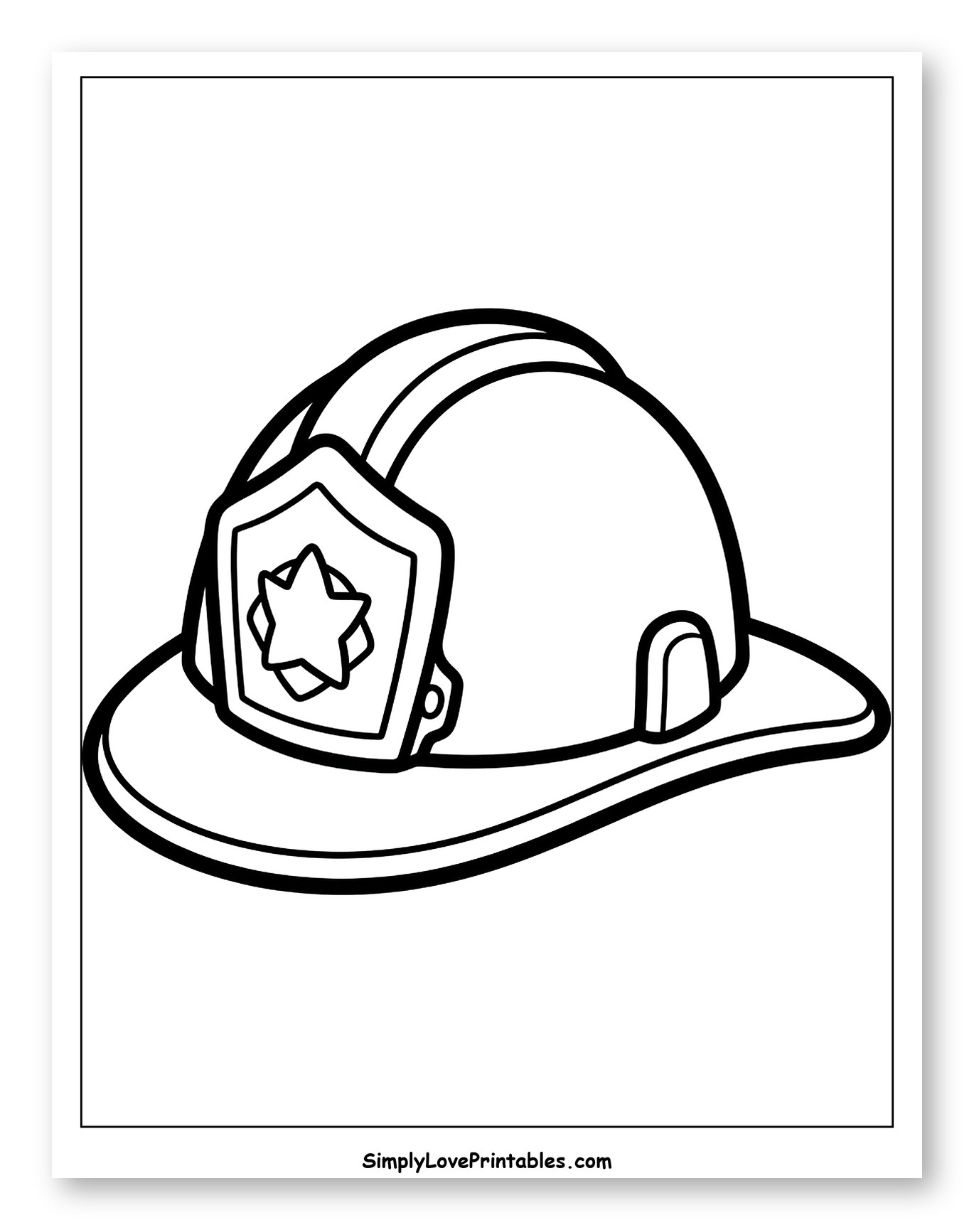 Firefighter's Helmet with Star Badge Coloring Page for Toddlers