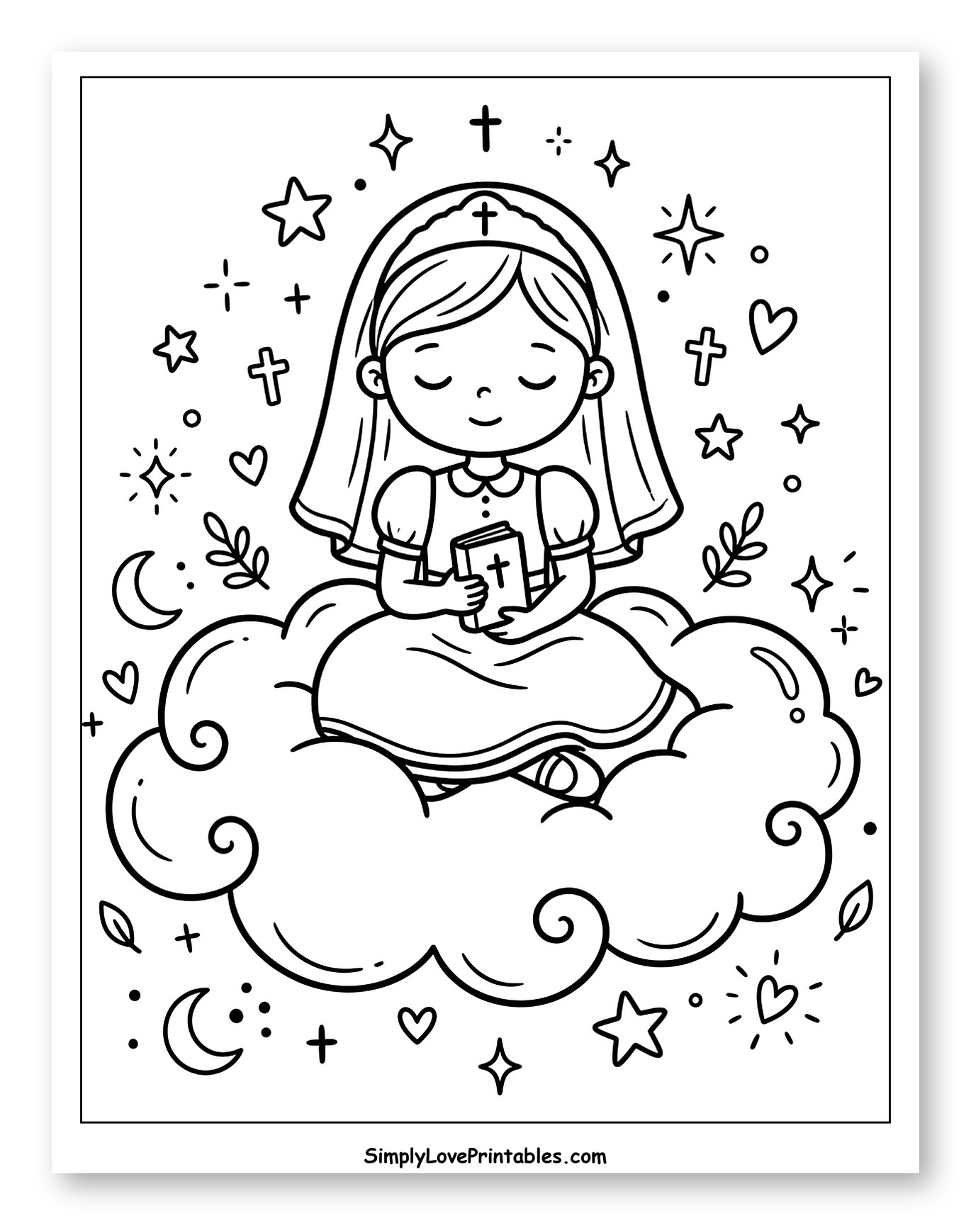 First Communion Girl Holding Book on Cloud
