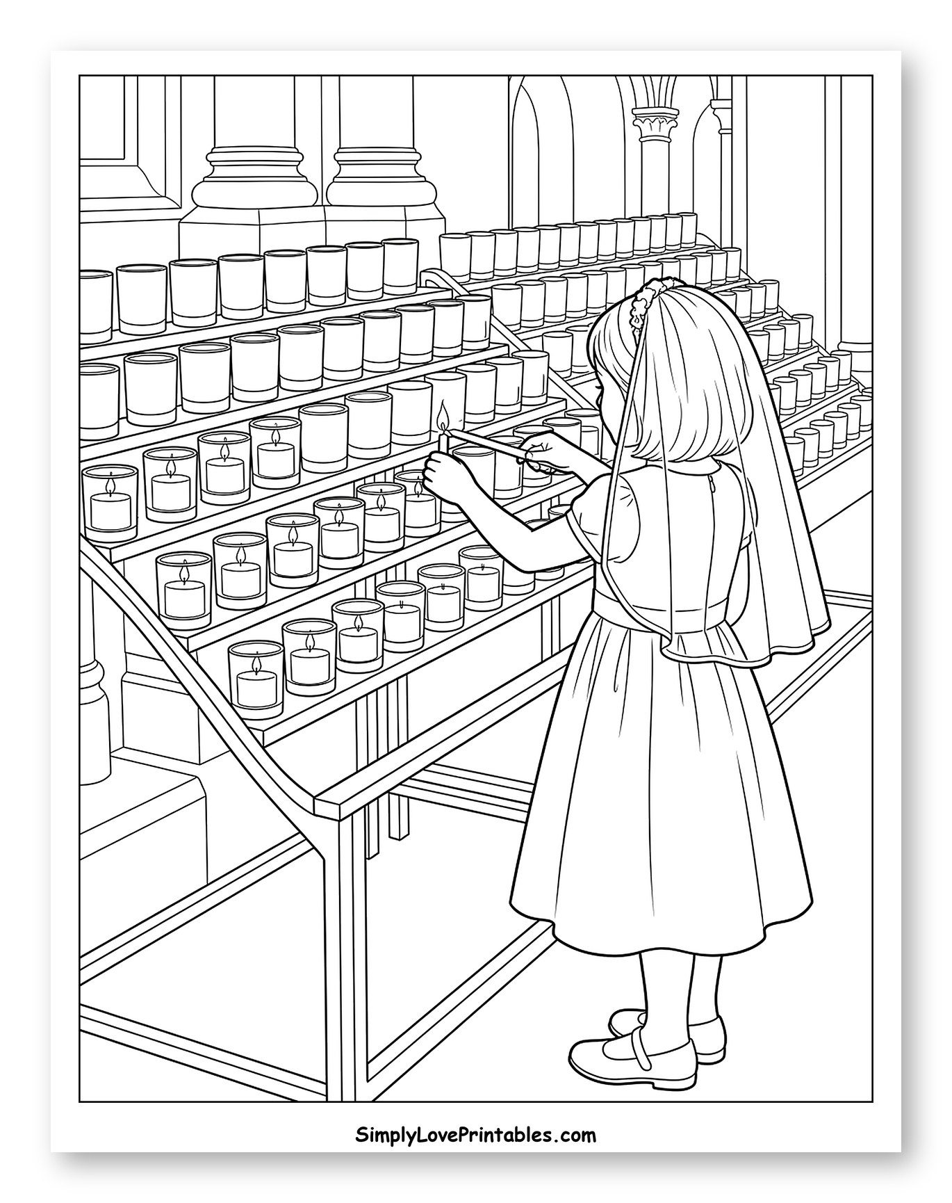 First Communion Girl Lighting Church Candle