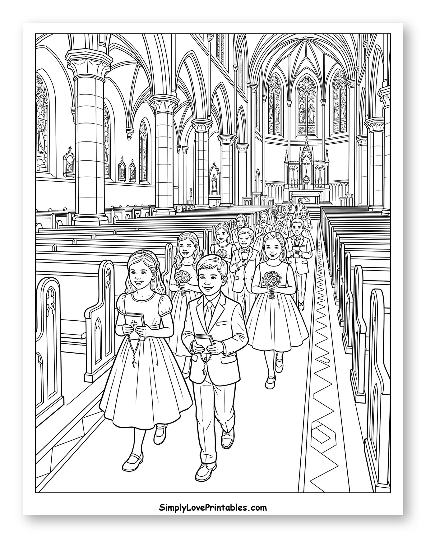 First Communion Procession in a Grand Church