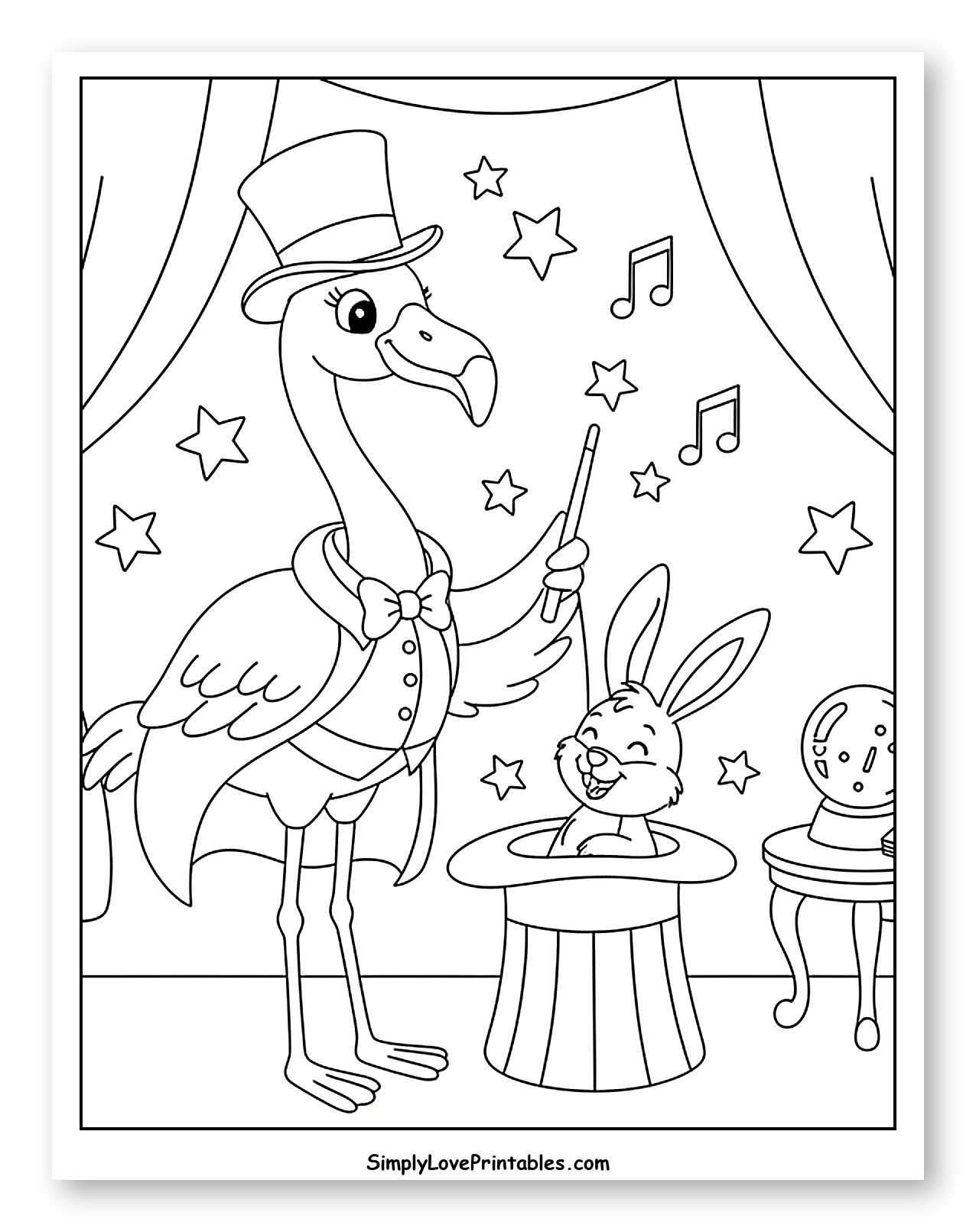 Flamingo Magician Pulling Rabbit from Hat
