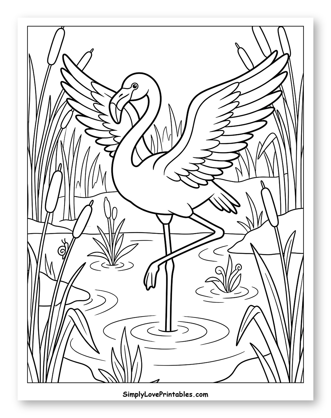 Flamingo Spreading Wings in a Pond