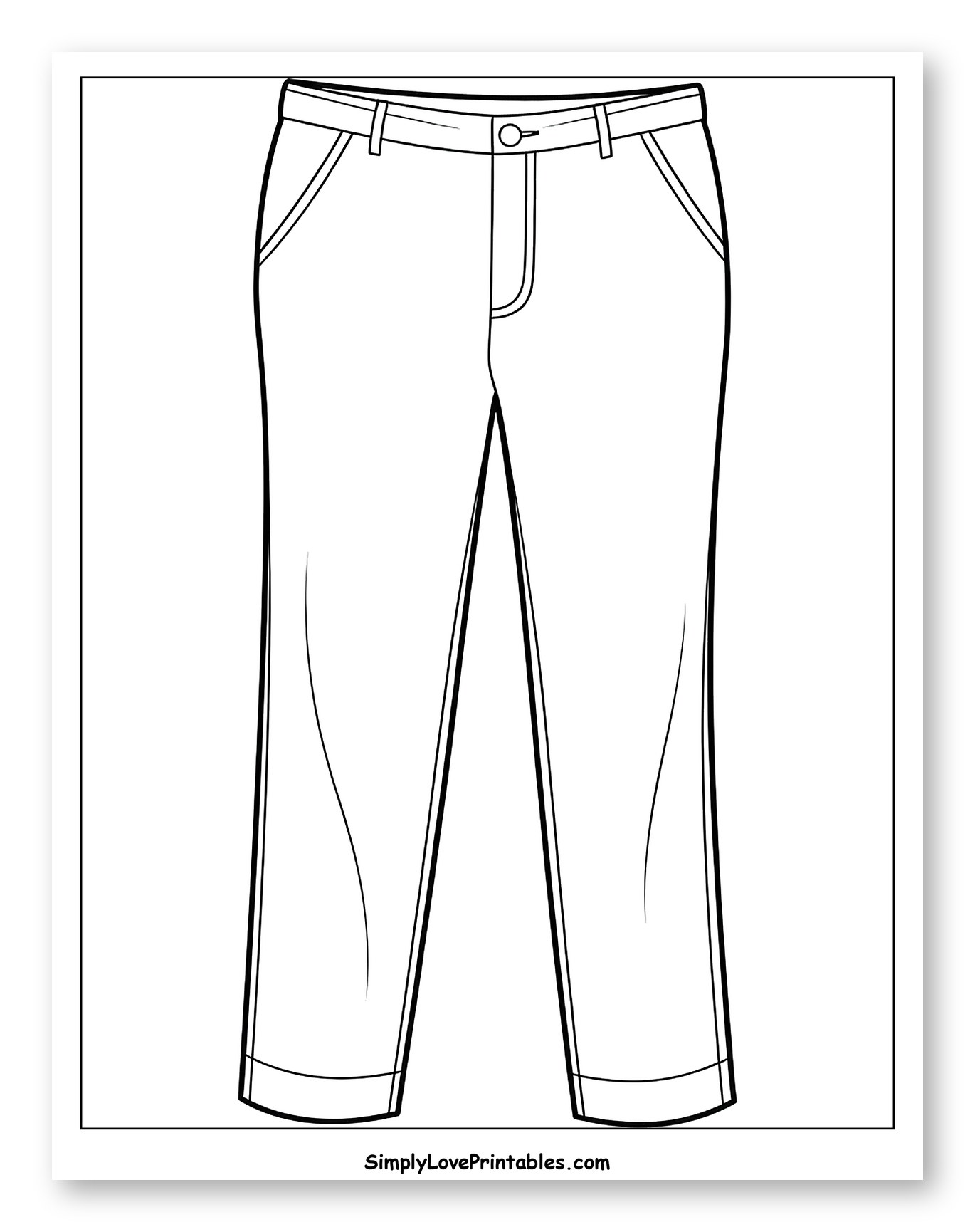 Flat Sketch of Classic Style Trousers to Color for Toddlers
