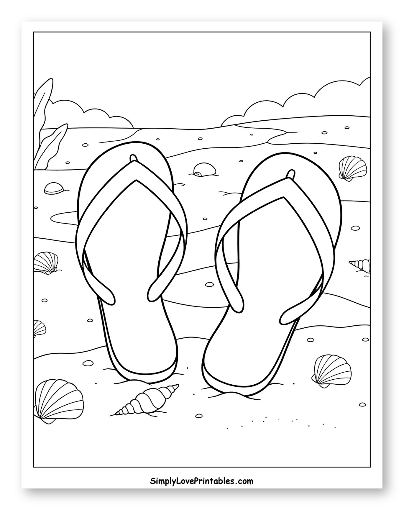 Flip Flops on a Sandy Beach with Seashells