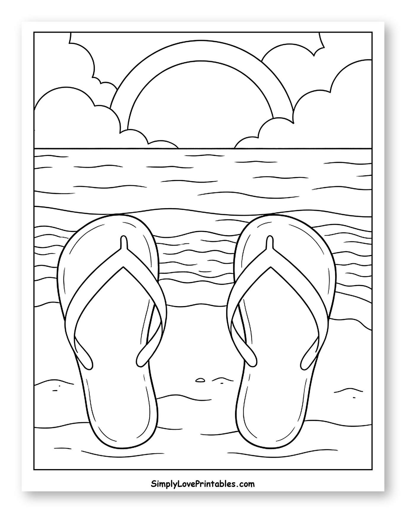 Flip Flops on Beach with Rainbow and Ocean