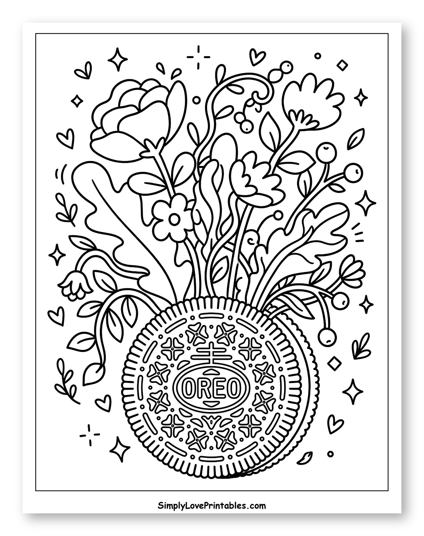 Floral Arrangement in an Oreo Cookie Pot to Color for Adults