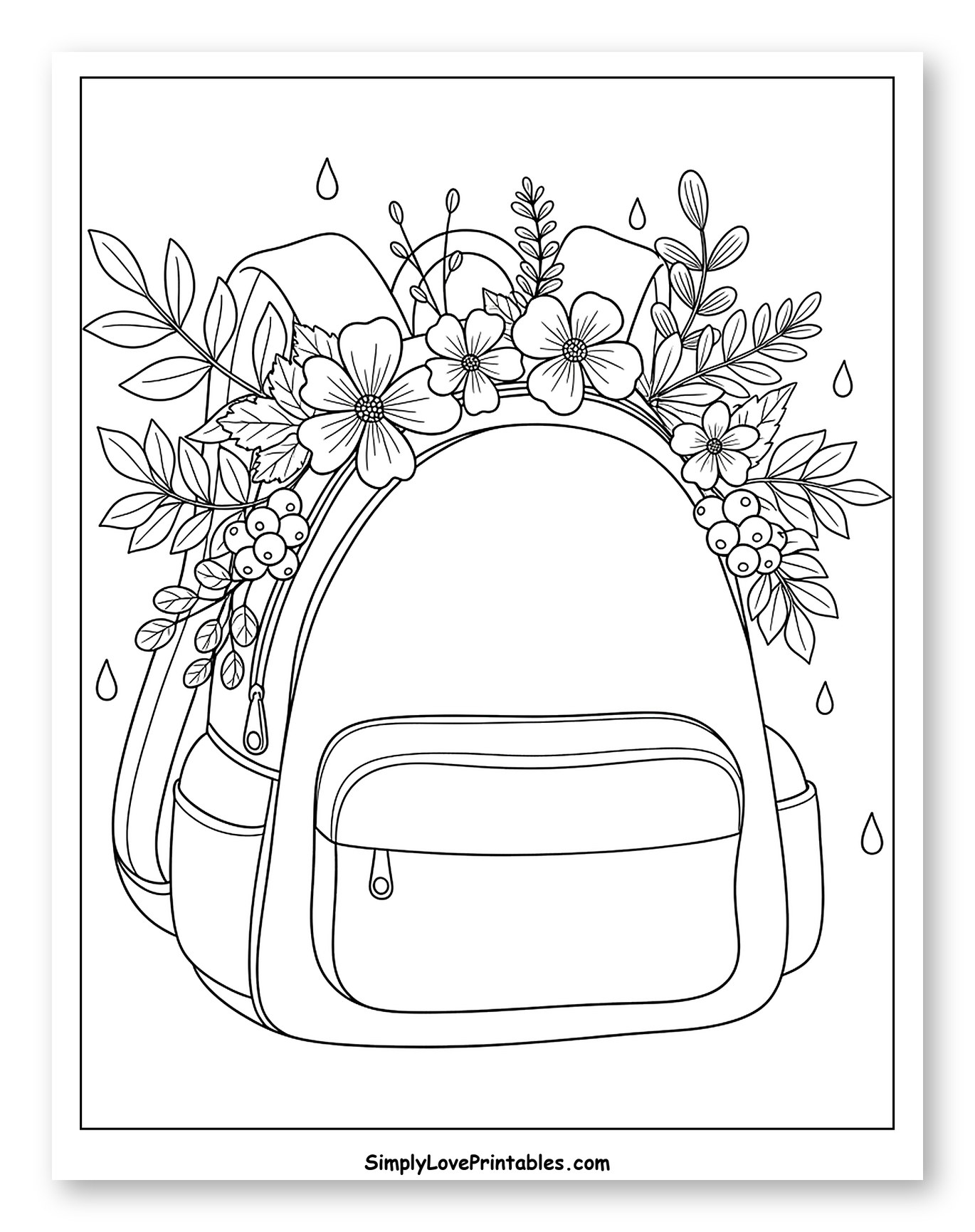 Floral Backpack with Berries and Raindrops