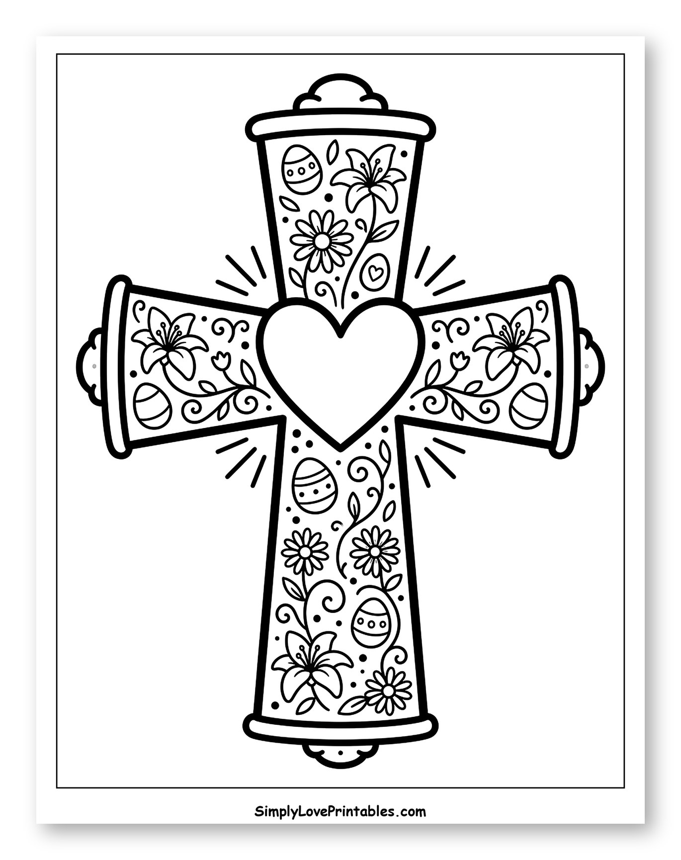 Floral Easter Cross with Central Heart