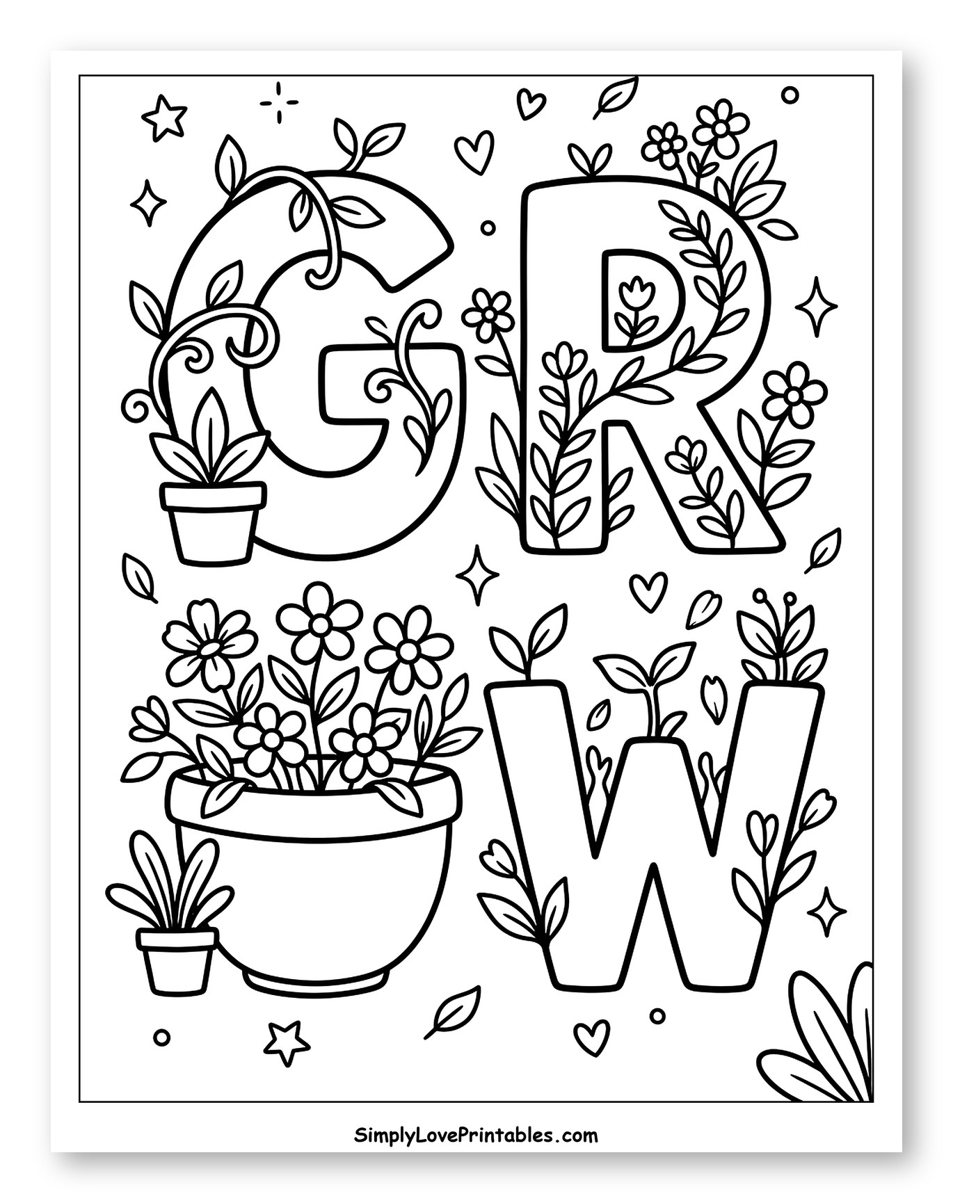 Floral GROW Letters with Potted Plants