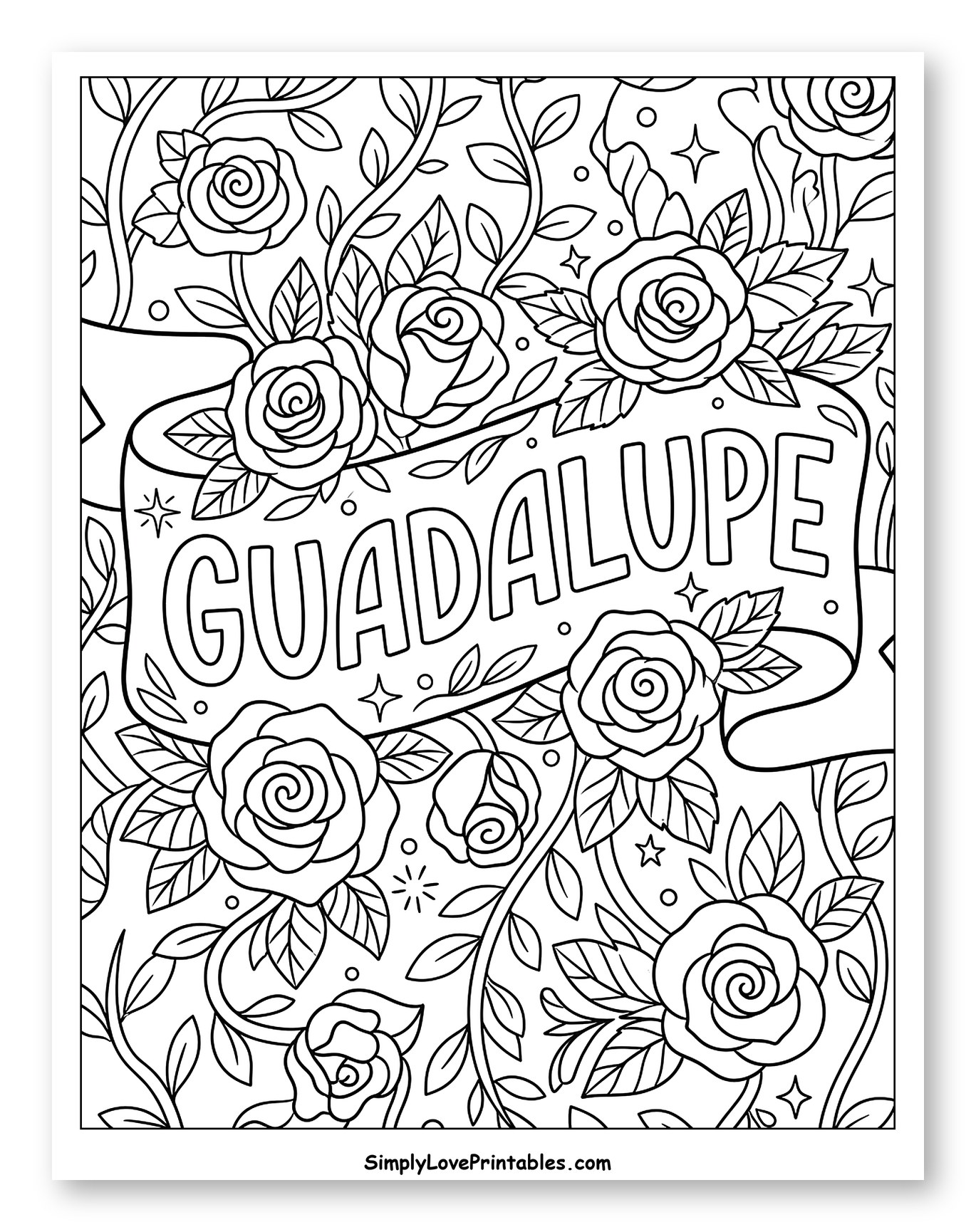 Floral Guadalupe Banner with Roses and Vines