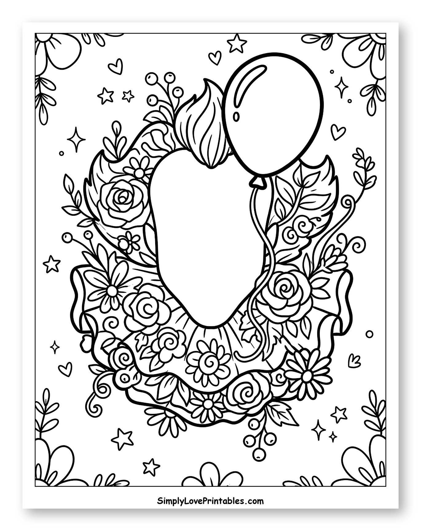 Floral Heart Frame with Balloon