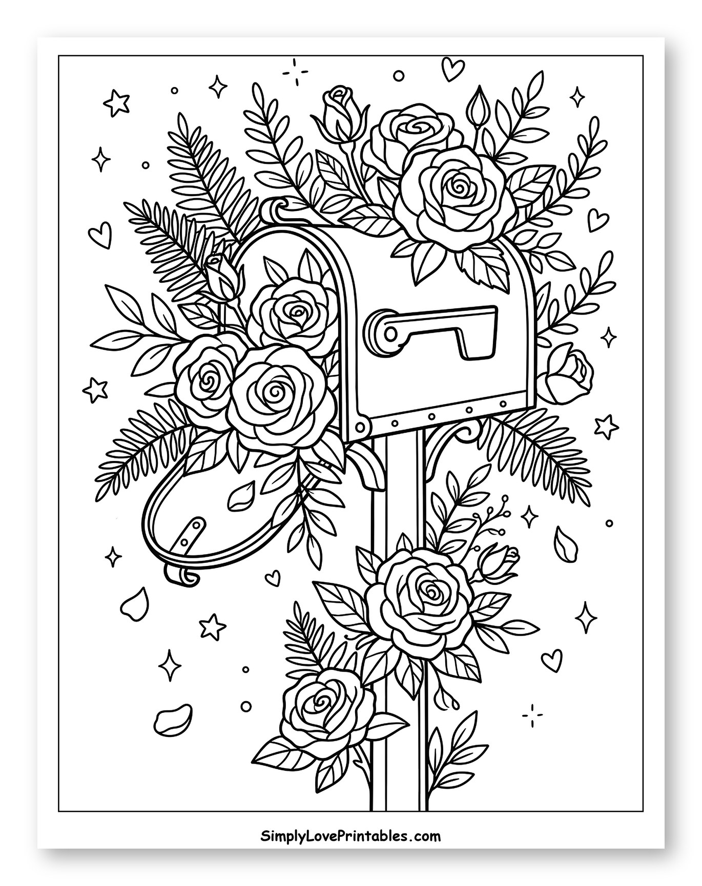 Floral Mailbox Adorned with Roses and Leaves