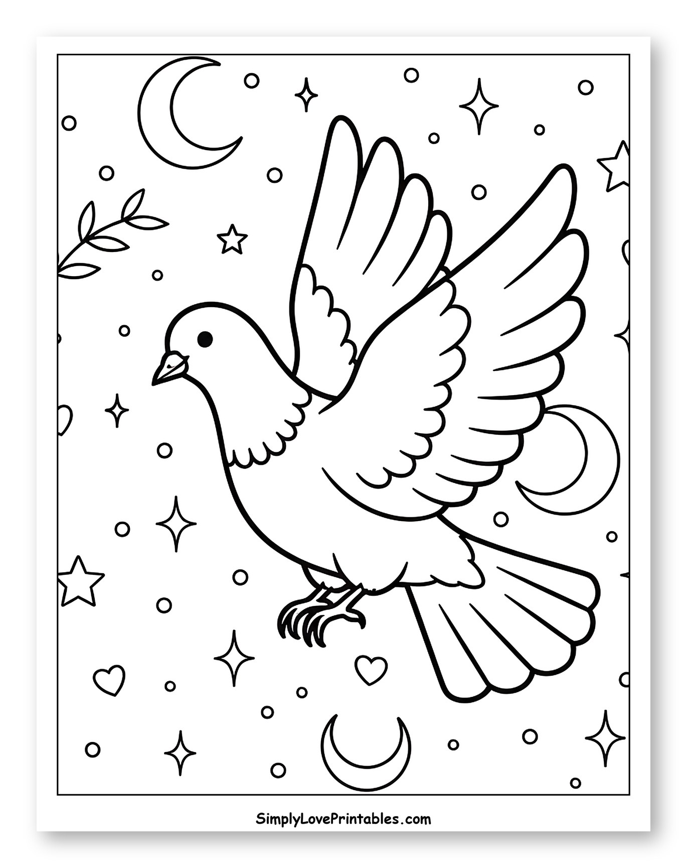Flying Dove with Moon and Stars