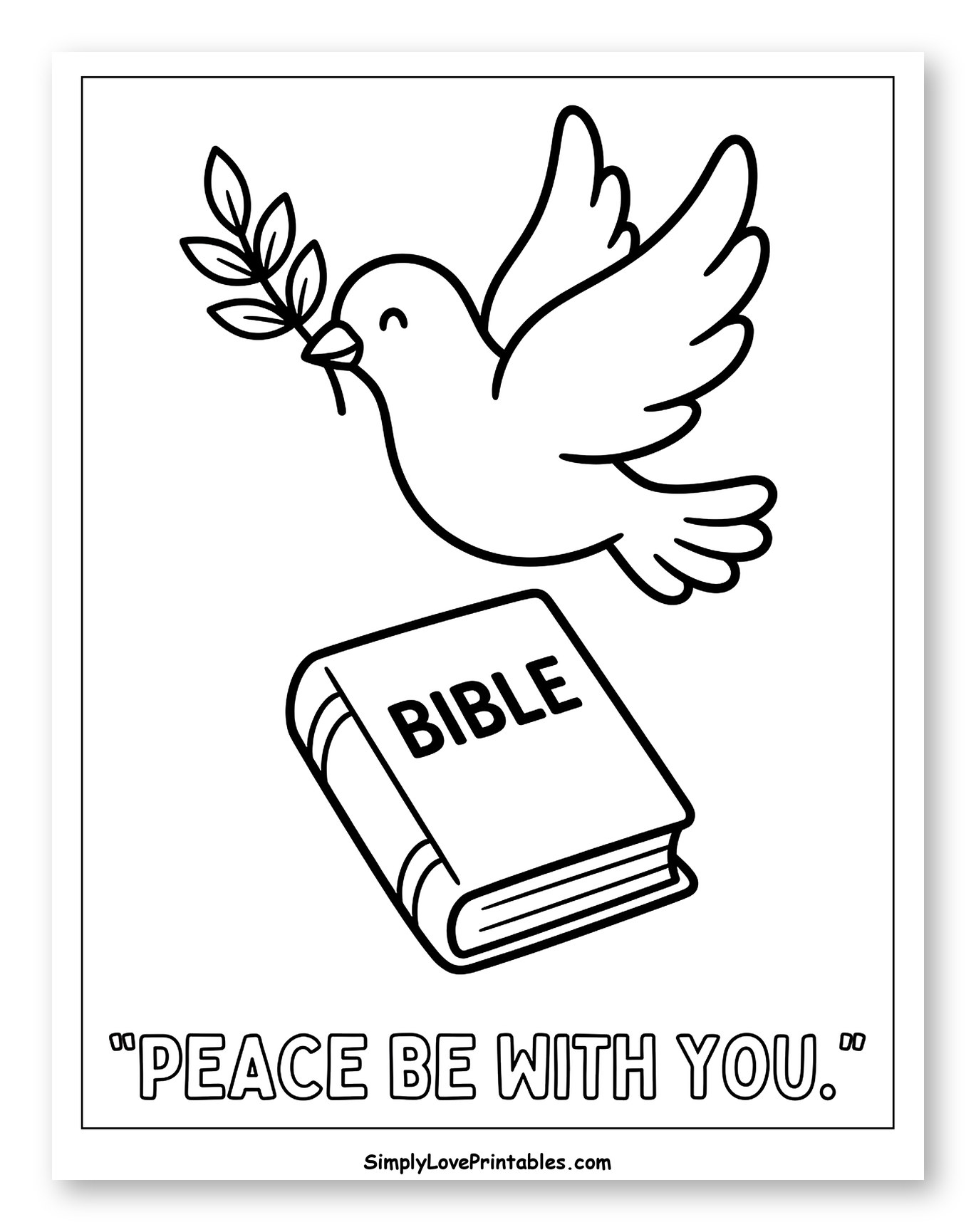 Flying Dove with Olive Branch and Bible Coloring Page for Toddlers