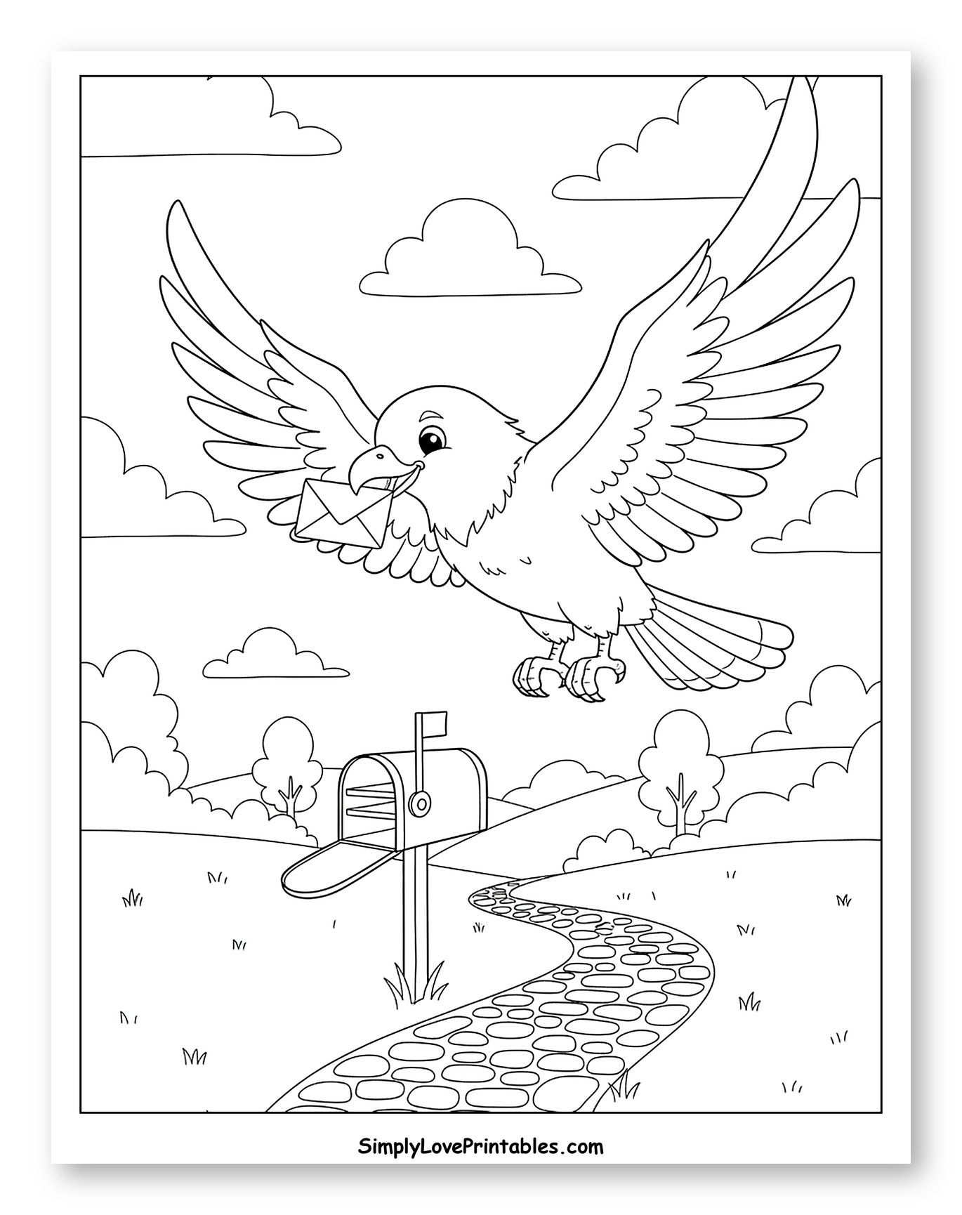 Flying Hawk Delivering Mail to a Mailbox