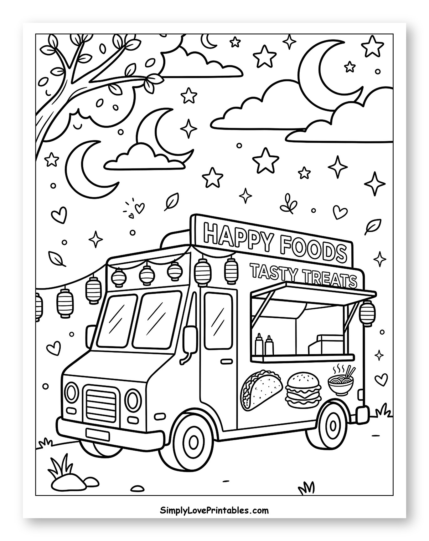 Food Truck under a Starry Night to Color for Adults